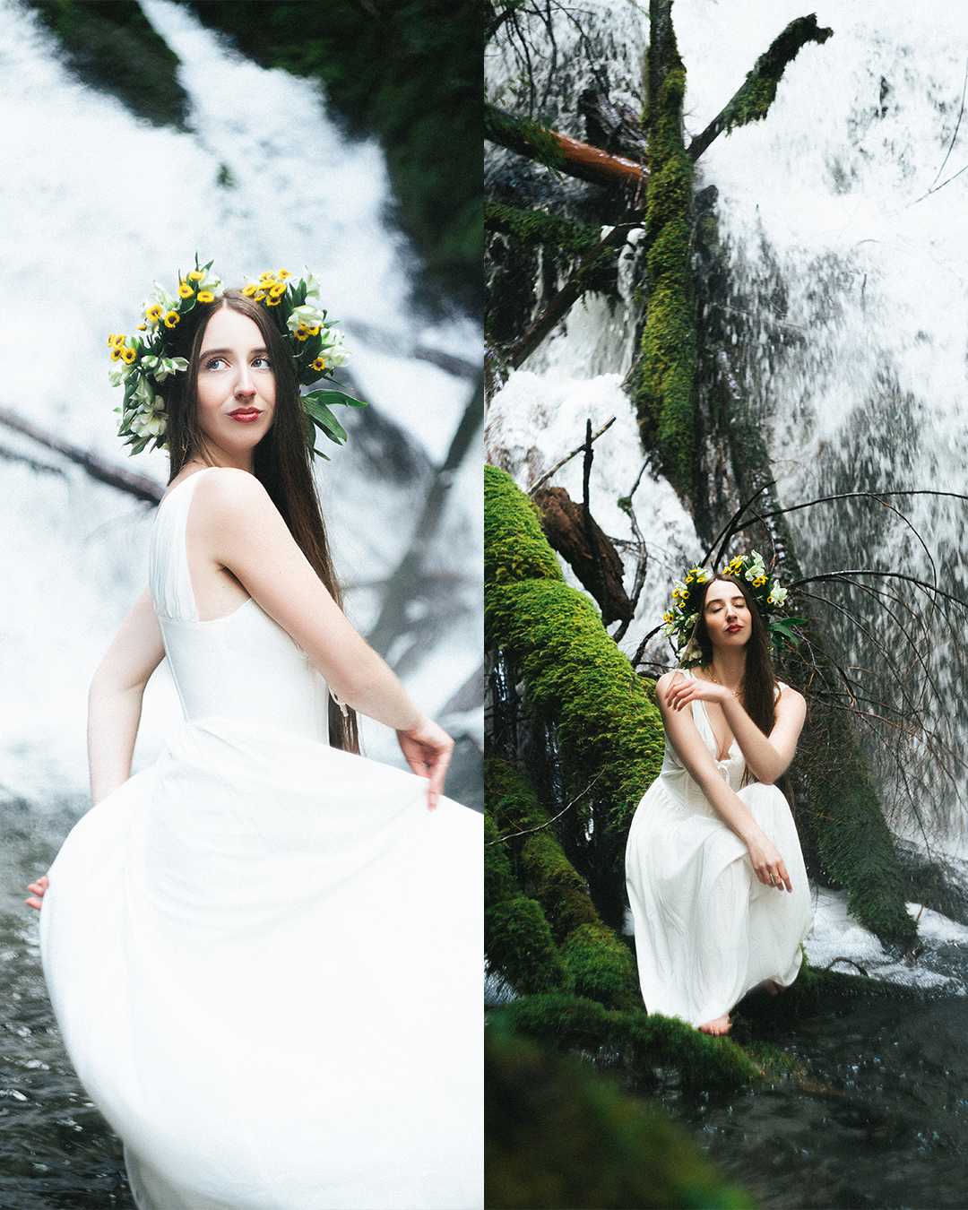 Ethereal Film-like Portraits at a Glacial Waterfall Near Mount Hood — photograph 1 of 20